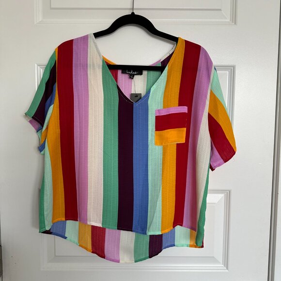 NWT Lulu's Candy Dreams Multi Striped Short Sleeve Top in Multi Striped - Picture 2 of 4